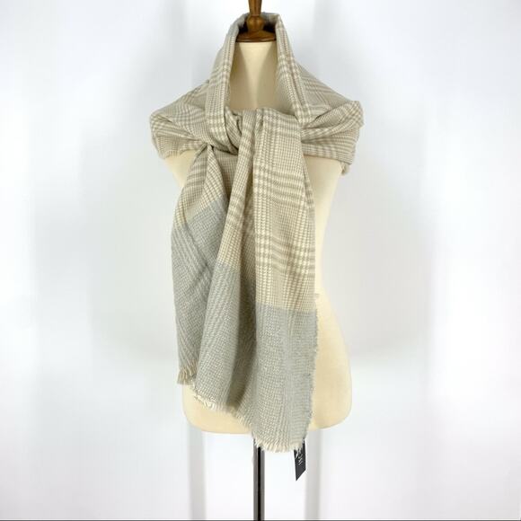 INC Plaid Tan And Grey Scarf Wrap One Size - Picture 2 of 10
